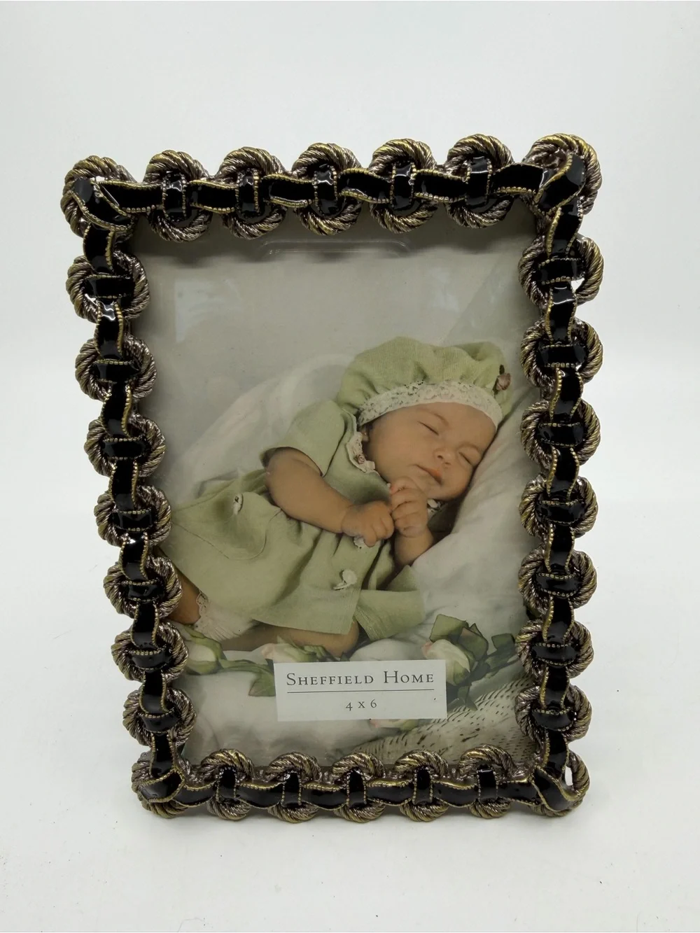 Sheffield Home Black and Gold enamel Accent Rope-Linked Picture Frame